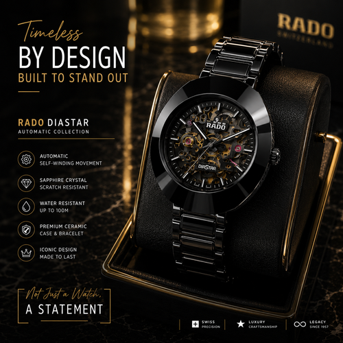 RADO Black Skeleton Automatic Watch – Luxury That Speaks Without Words