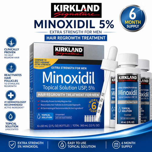 Kirkland Minoxidil 5% Extra Strength Hair Regrowth Treatment for Men 6 Bottles (6 Month Supply)